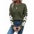 thumbnail image 4 of Women'S Floral Pattern Crewneck Long Sleeve Drop Shoulder Sweaters Pullover Tops Green XL, 4 of 10