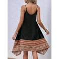 thumbnail image 4 of Vestido Bohemio con Bloques de Color para Mujer, Estilo Hawaiano, con Tirantes Finos y Vuelo. Negro L, 4 of 10