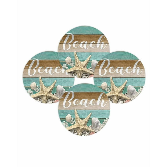 Round Placemats Set of 4 Beach Starfish Place Mats Washable Woven Placemat Shell Coral Teal Wood Grain Circle Braided Table Mat for Kitchen Dining Table Party Home Decor 15 Inch