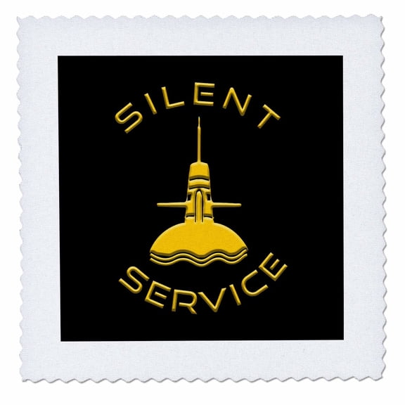 3dRose, Nuclear submarine silhouette Silent Service text. Yellow on black, 6x6 inch quilt square