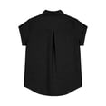thumbnail image 5 of FINALGANG Womens Lapel Collar Roll Tab Short Sleeve Solid Color Dual Bust Pocket Curved Hem Loose Button Down Shirt Relaxed Fit For Ladies Office Daily Outdoor Outing Black XXL, 5 of 7