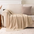 thumbnail image 2 of Battilo Beige Knitted Throw Blanket,Soft Textured Chenille Blanket, Lightweight Decorative Throw,50"x60", 2 of 8