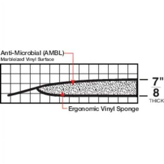 Antifatigue Mat, 3 ft. L x 2 ft. W, 1" Thickness, Vinyl, Marble, Black/White