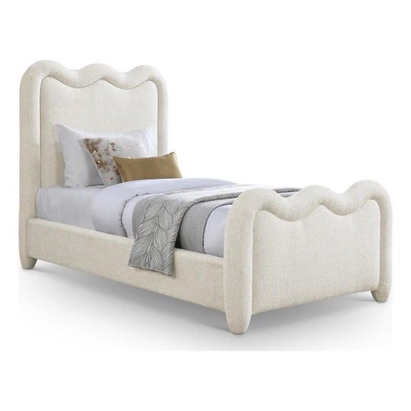 Meridian Furniture Gavin Cream Chenille Fabric Twin Bed