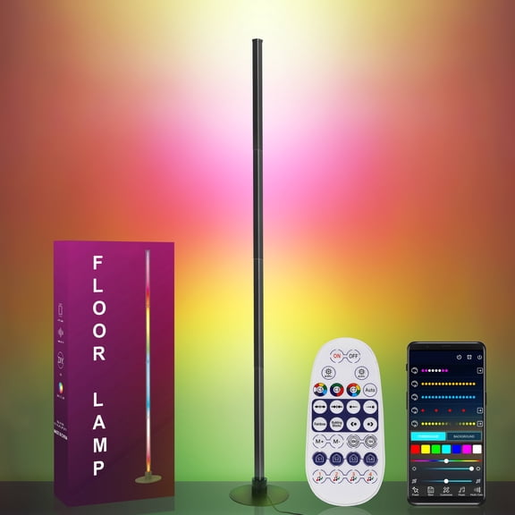 63 Inch LED Floor Lamp,RGB Corner Mood Standing Lamp Color Changing Light Dimmable Music Sync with APP & Remote Control for Living Room, Bedroom, Home Decoration
