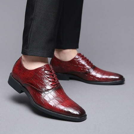 Gubotare Men s Oxfords Casual Men s Dress Shoes Oxford Shoes Classic Lace Up Formal Shoes (Red 9)