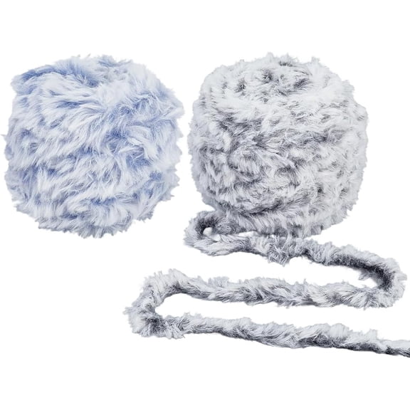 2 Rolls 139.98 Yards Fluffy Fur Yarn Soft Touch Chunky Fuzzy Velvet Yarns Bulky Plush Colorful Fancy Thread for Crocheting Knitting Sweaters Hats Scarves Blanket Rug DIY Craft Supply Blue