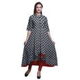 thumbnail image 1 of Bimba Robe Asymétrique Anarkali Kurti Imprimée pour Femmes, Gris, Courbe, Losanges Géométriques, Tenue Ethnique Indienne - Moyen, 1 of 5