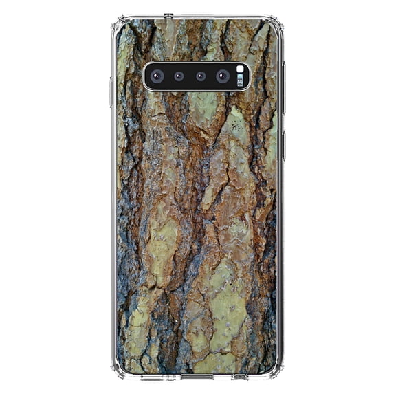 DistinctInk Clear Shockproof Hybrid Case for Samsung Galaxy S10  PLUS(6.4" Screen) - TPU Bumper, Acrylic Back, Tempered Glass Screen Protector - Yosemite Redwood Bark