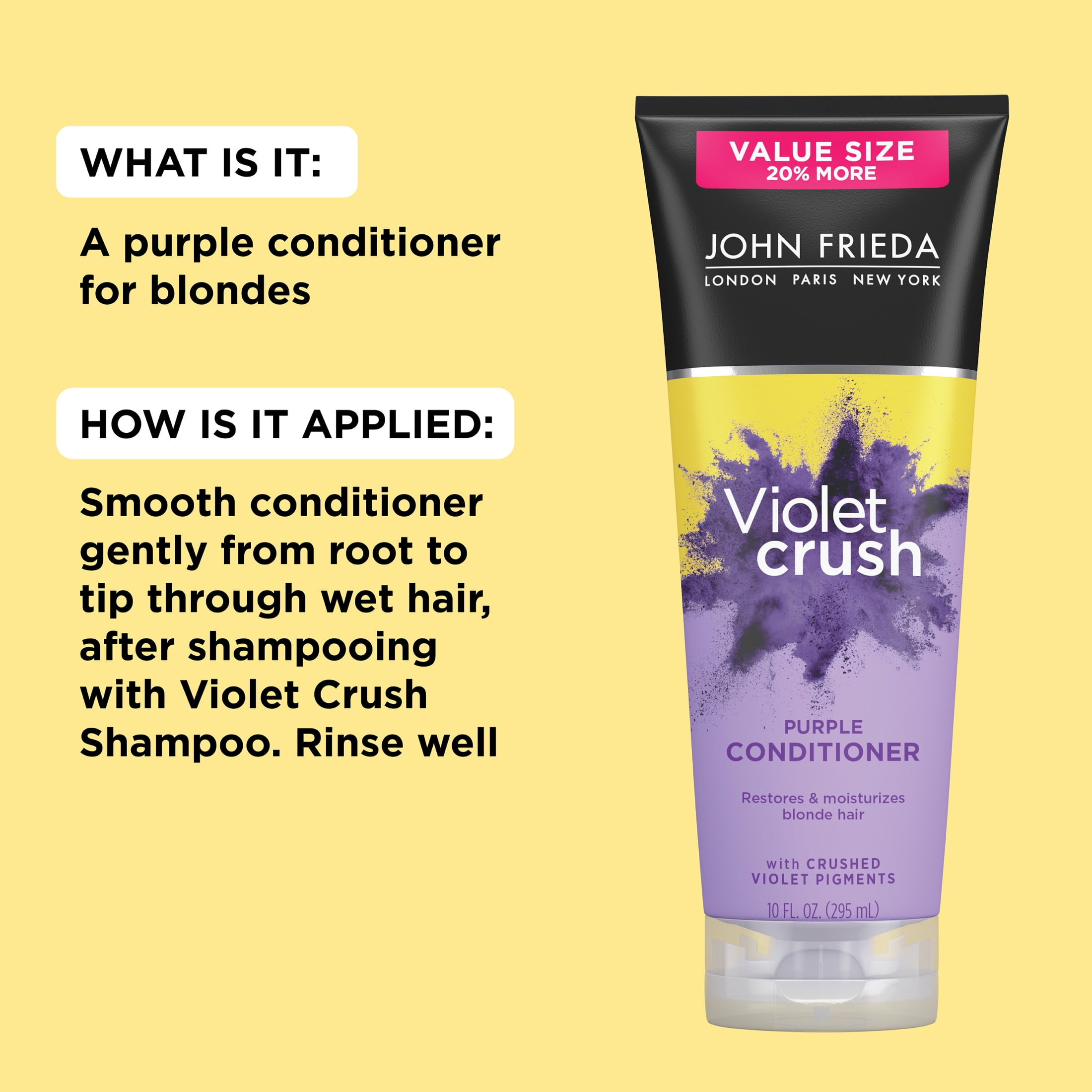 (3 pack) John Frieda Violet Crush Purple Conditioner for Brassy Blonde Hair, Restore and Moisturize, 10 fl oz