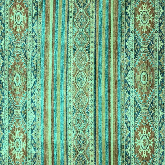 Ahgly Company Machine Washable Indoor Square Abstract Turquoise Blue Modern Area Rugs, 6' Square