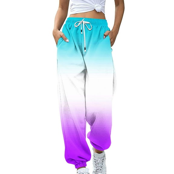 Efsteb Womens Casual High Waist Drawstring Sweatpants with Elastic Waist Solid Color Loose Fit Pants Multicolor XXL