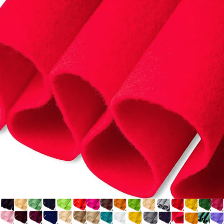 FabricLA Felt Fabric | 72 Inch Wide & 1.6mm Thick Red Fabric | Non-Stiff Soft Fabric Material Felt Fabric by The Yard Soft Felt Roll for Crafts Sewing and Padding | Half Yard Fabric Red