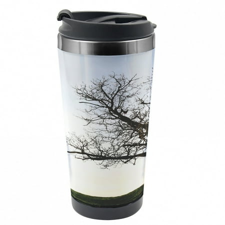 

Tree Travel Mug Wooden Bench Evening Steel Thermal Cup 16 oz by Ambesonne