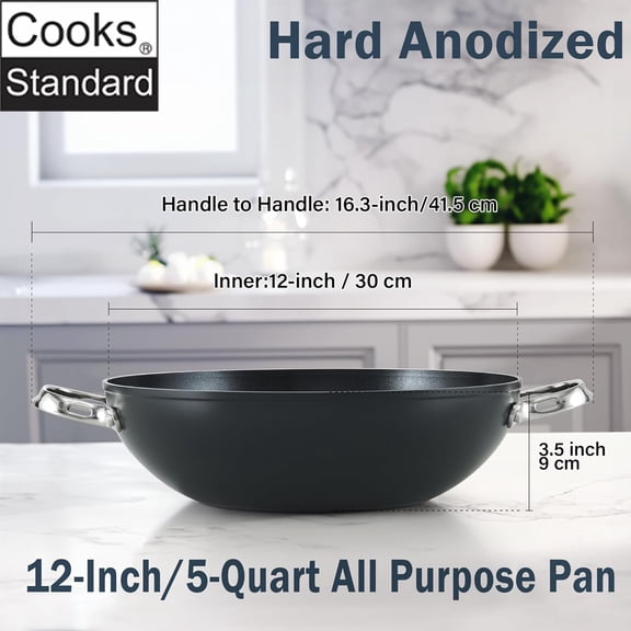 12-Inch Hard Anodized Nonstick Wok Pan with Glass Lid for Stir Fry and Everyday Cooking