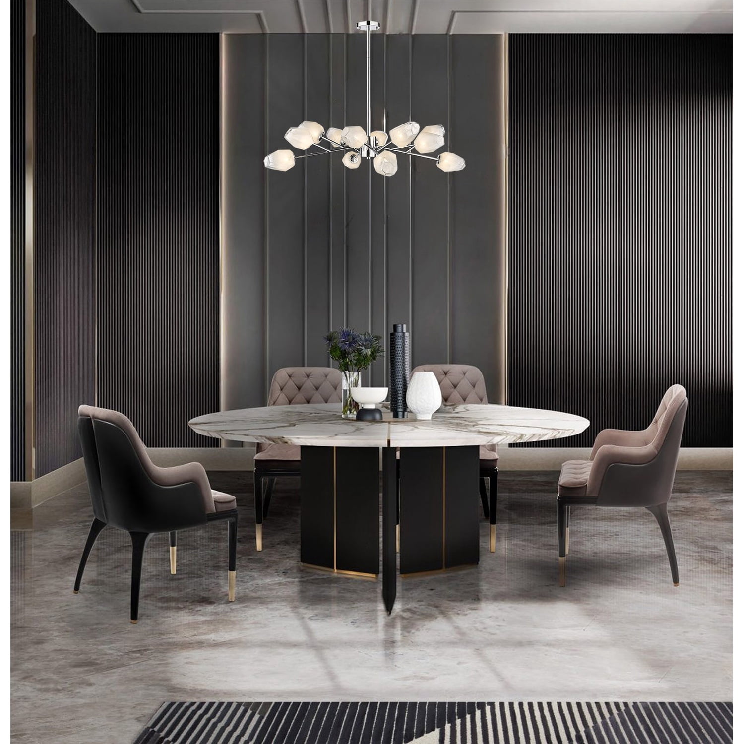 Design Living 12-Light Chrome Iron Chandelier With Glass Shades