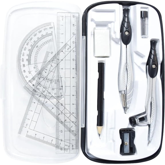 SAYEEC Geometry Set 10-Piece Math Drafting Kit with Compass Protractor Ruler and Storage Case for Architects Artists