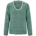 thumbnail image 4 of PVCS Blouse Rétro Décontractée pour Femmes, Couleur Unie, Col en V, Manches Longues, Brodée, T-shirt, Chandail, 4 of 7