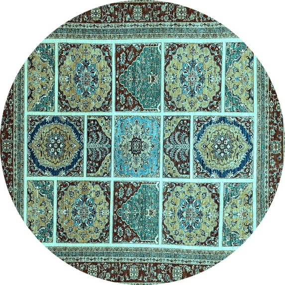 Ahgly Company Indoor Round Abstract Light Blue Modern Area Rugs, 4' Round