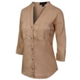 thumbnail image 3 of MixMatchy Women's Long Sleeve Solid Split Neck Tencel Button Down Shirt Blouse, 3 of 4