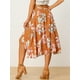 thumbnail image 4 of Falda Cruzada a Media Pierna Floral Hawaiana Tropical Bohemia Allegra K Naranja M, 4 of 5