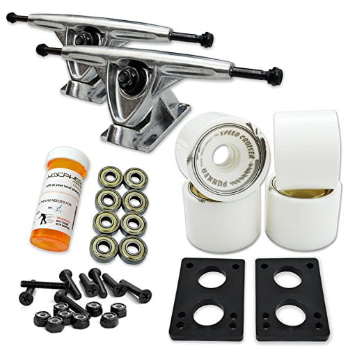 LONGBOARD Skateboard TRUCKS COMBO set w/ 71mm WHEELS + 9.675" Polished