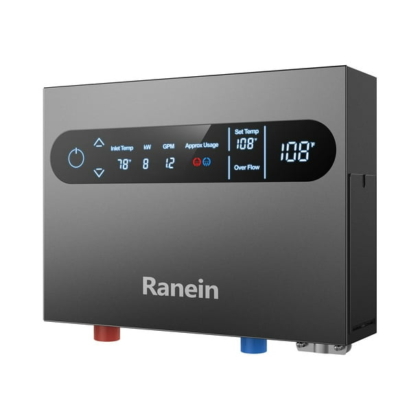 Calentador de agua Ranein, eléctrico sin tanque, pantalla LED de 240 V, 8 kW