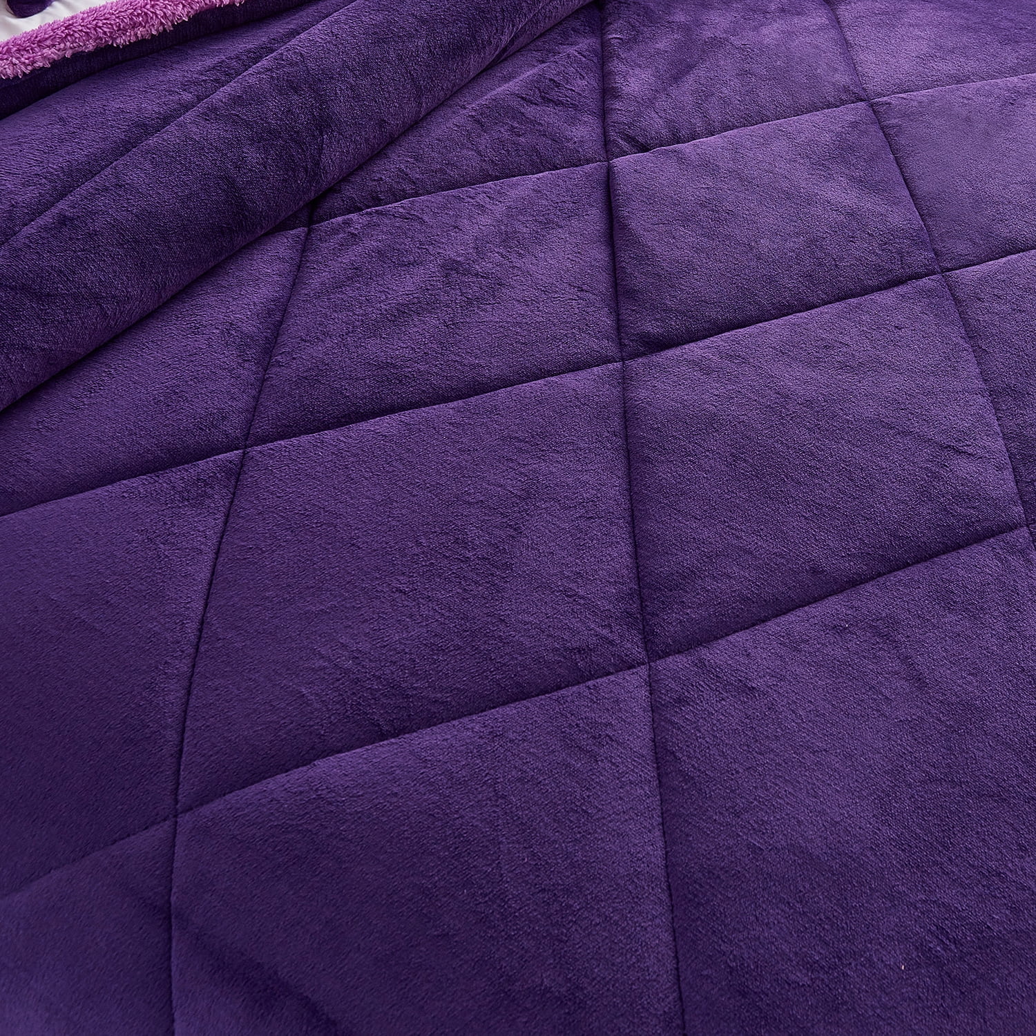 JML Sherpa Fleece Borrego Blanket 3 Pieces,Queen 75" x 83",Thick Warm Blanket,Purple,5.7lb