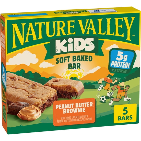 Nature Valley Kids Soft Baked Bars, Peanut Butter Brownie, Protein, 5 Count, 6.75 oz