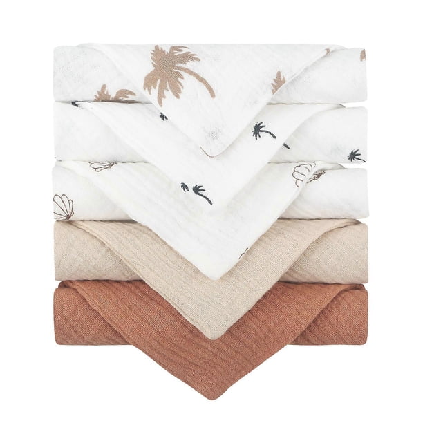 Multi-Use Baby Towel Washcloth Toddler Burp Cloth Cotton Face Towel High Absorb Teething Towel Sweat Absorb Cloth 5PCS