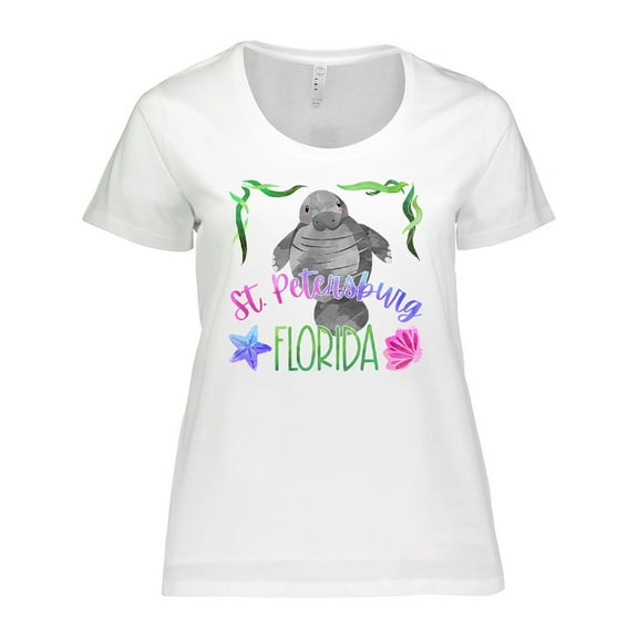 Inktastic St. Petersburg Florida Cute Swimming Manatee Women's Plus Size T-Shirt