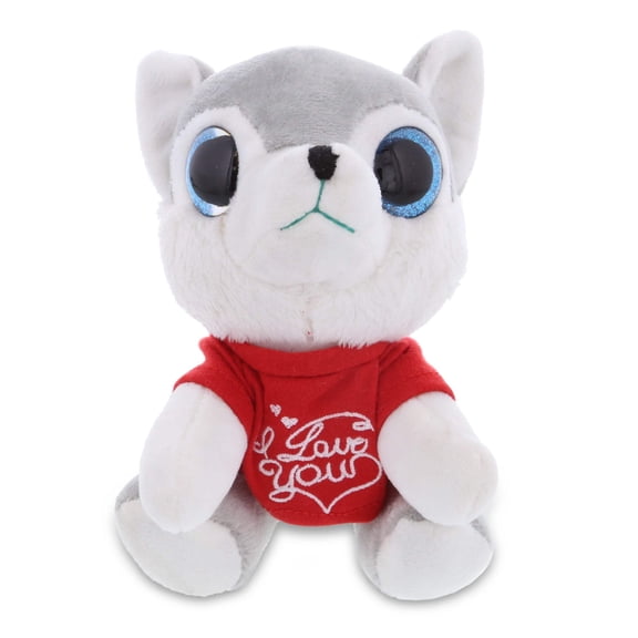 DolliBu I Love You Heart Sparkling Big Eye Wolf Plush - 6 inches