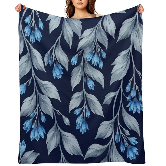 RKSupls Blue Bell Vine Dark Pattern Soft Flannel Throw Blanket, Lightweight Fuzzy Warm Cozy Blanket for Couch Bed Home Travel Decor