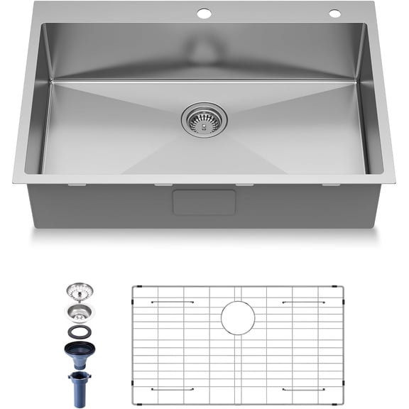 33"x22"x10" Drop in Kitchen Sink Topmount 16 Gauge S304 Stainless Steel Kitchen Sinks Handmade Modern Single Bowl Deep Sink with Accessories and Integrated fregaderos de cocina modernos