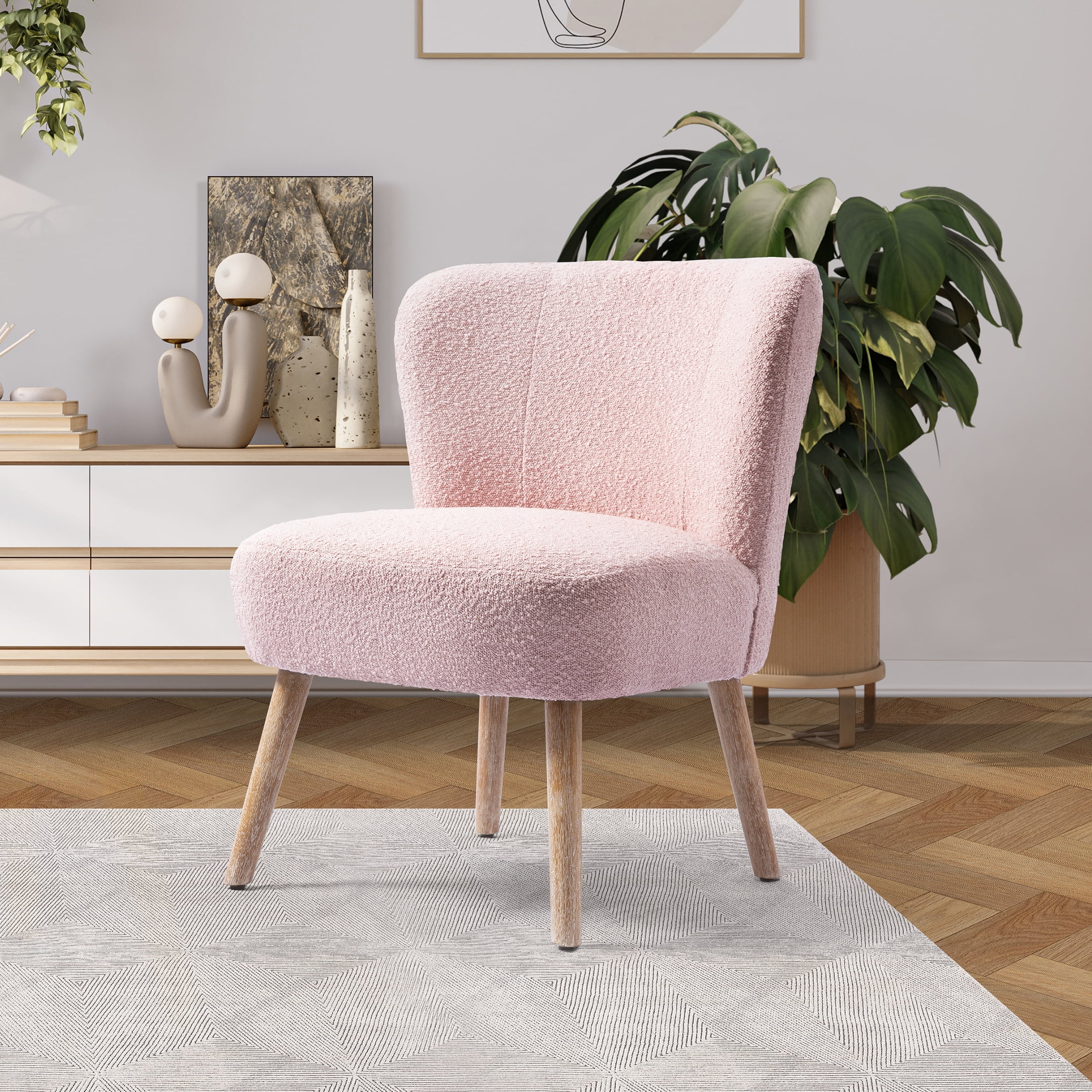 Modern 25" Wide Wingback Accent Chair with Water and Stain Resistant Boucle Upholstered Fabric, Dusty Peach