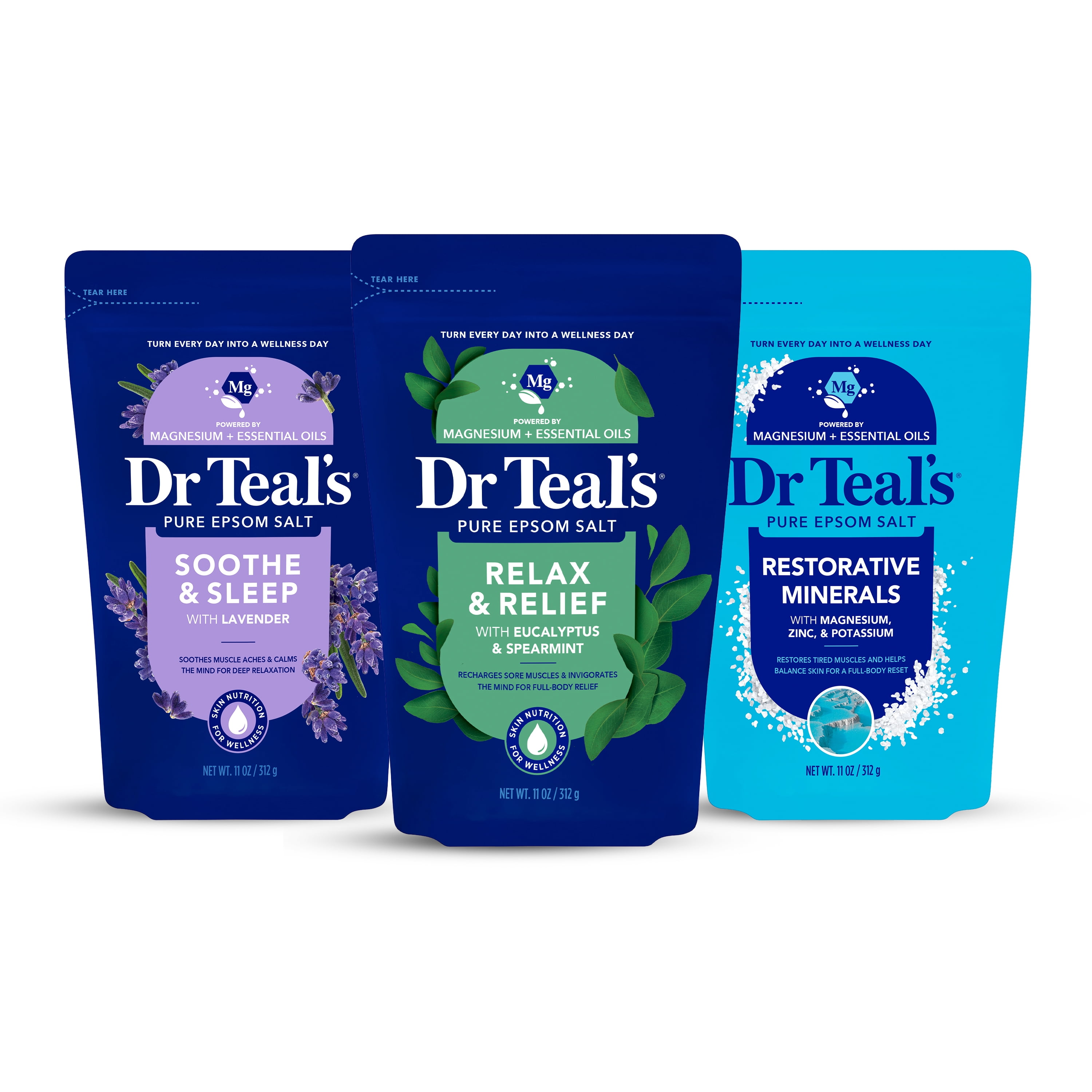 Dr Teal's Wellness Essentials Pure Epsom Salt Magnesium Soak Gift Set, 3 Piece
