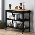 thumbnail image 6 of ANPOO 3 Tier Kitchen Island Carts on Wheels with Storage, Mobile Rolling Cart with Large Capacity Storage Drawers, Towel Rack, Rubber wood Top, for Kitchen and Dining Room, 6 of 7