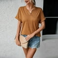 thumbnail image 3 of Bigersell Women's Summer Tops Fashion Women Solid Slim Fit V-Neck Short Sleeve Casual T-Shirt Tops Plus Wraps Square Neck Short Sleeve Ladies Tunic Tops Style B51646, Yellow M, 3 of 9
