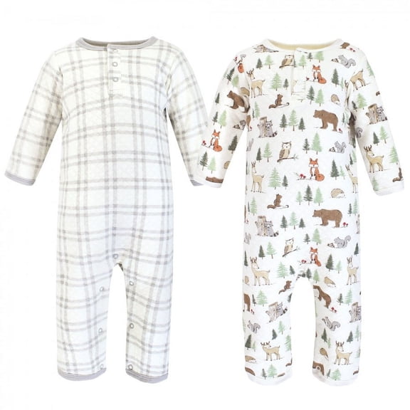 Hudson Baby Infant Boy Premium Quilted Coveralls, Forest Animals, 0-3 Months