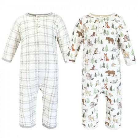 UPC: 0660168180282 | Hudson Baby Infant Boy Premium Quilted Coveralls Forest Animals 0-3 Months