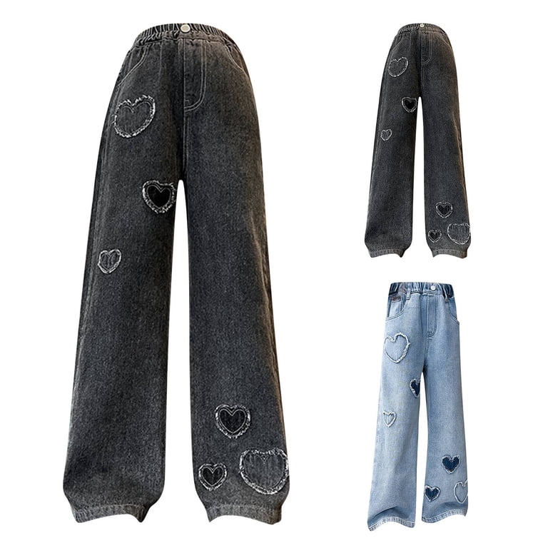 XIMIN Teen Girls Elastic Waist Cool Ripped Jeans Embroidery Casual Denim  Jeans y2k Wide Leg Ripped Summer Fashion Clothes Jean Baggy Streetwear Jeans  - Walmart.com