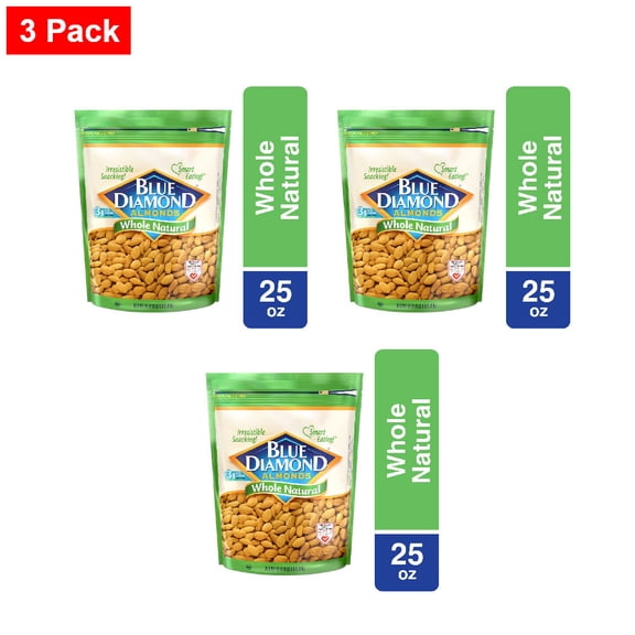Blue Diamond Whole Natural Almonds 25 oz - 3 Pack