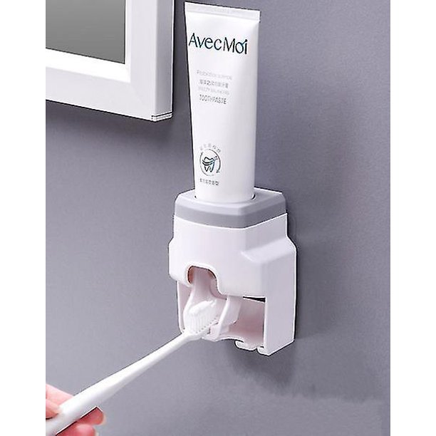 1 dispensador automático de pasta de dientes para montaje en pared y soporte pequeño para cepillos de dientes, exprimidor de pasta de dientes para ducha familiar, baño, baño, regalo para niñ