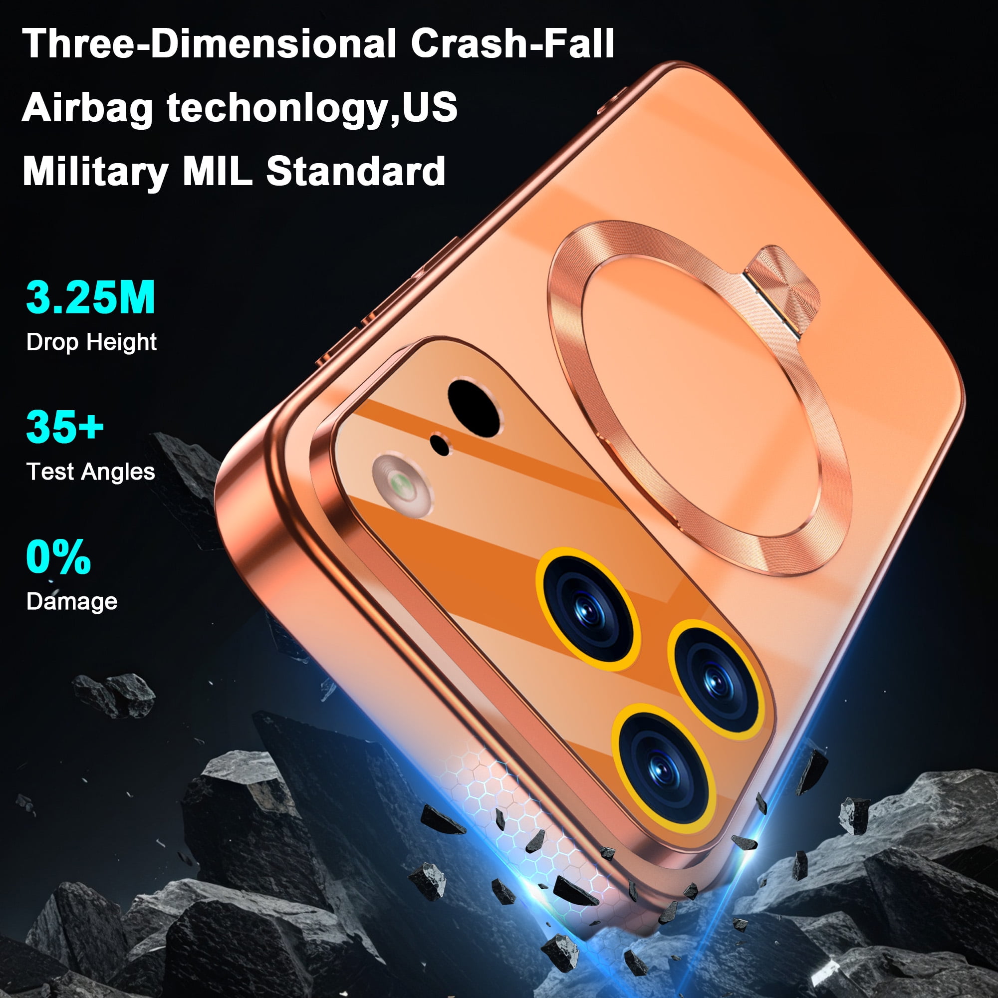 JETeacka Magnetic for iPhone 17 Pro Case with Stand MagSafe Compatible Camera Protection Military Drop Protection Not Yellowing Slim Cover, Orange