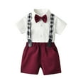 thumbnail image 1 of Qarigey Verano para niños, camisa de manga corta con botones, conjunto de pantalones, conjunto de banquete, boda, pajarita para niños, ropa, conjuntos de ropa Vino rojo 120cm, 1 of 6