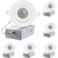 thumbnail image 1 of 3-Inch White Gimbal Recessed Slim LED Pot Ceiling Light with Junction Box, Dimmable 4000K Natural White, 7W (60W Equivalent) 560LM High Brightness, Damp Rated LED Ceiling Downlight, IC Rated (6-Pack), 1 of 4