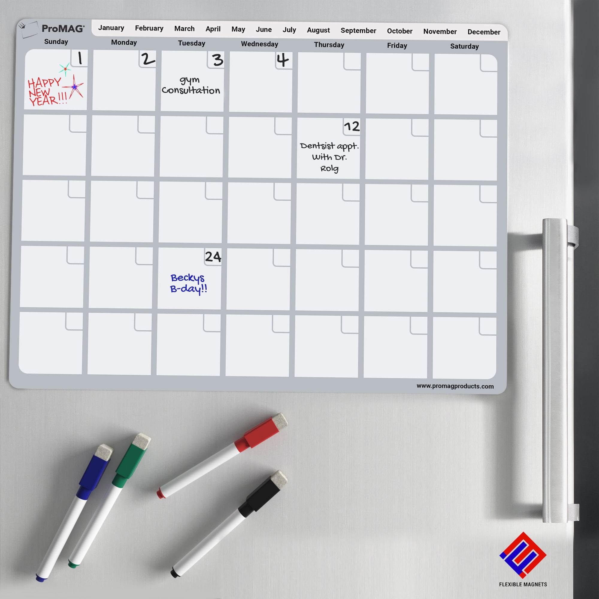 Flexible Magnets - 8.5 x 11 Inches Monthly Dry Erase Magnetic Calendar (Grey) (Pack of 5)
