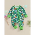 thumbnail image 2 of Bslissey Infant Baby Girls Boys Ireland Festivals Jumpsuit Shamrock Rainbow Print Long Sleeve Zipper Footless Rompers 3M 6M 12M Newborn Casual Loose Outfit, 2 of 8