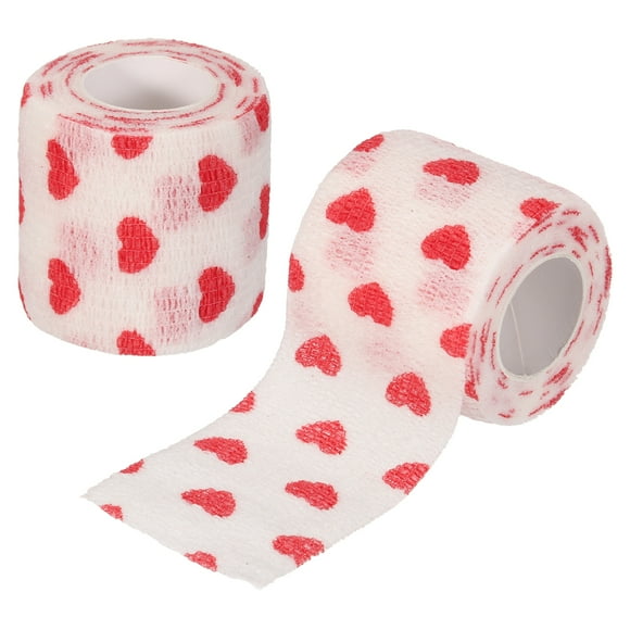 Uxcell Pet Wrap Bandages, 2 Inch 5 Yard Self Adhesive Bandage Wrap, Pet Non-Woven Tape First Aid Cohesive Gauze, (White/Heart, 2 Pcs)