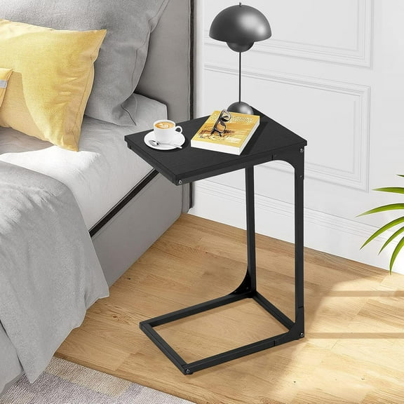 XF XINFENG C Shaped End Table - Small Side Table Sofa Bedside Table with Adjustable Feet & Sturdy Metal Frame for Living Room, Bedroom（1, Black)